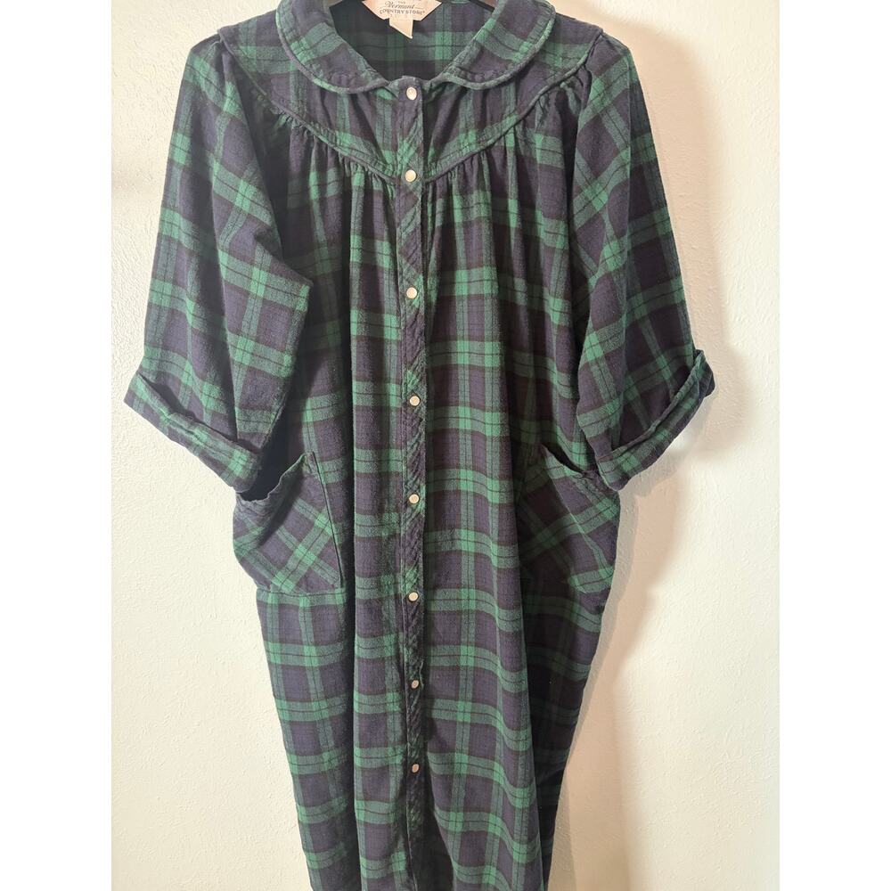 Vermont Country Store Plaid Flannel House Dress Muumuu Pockets cottagecore 1XL